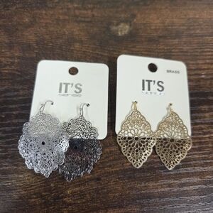 💖Brass Lacy Earrings Set of 2